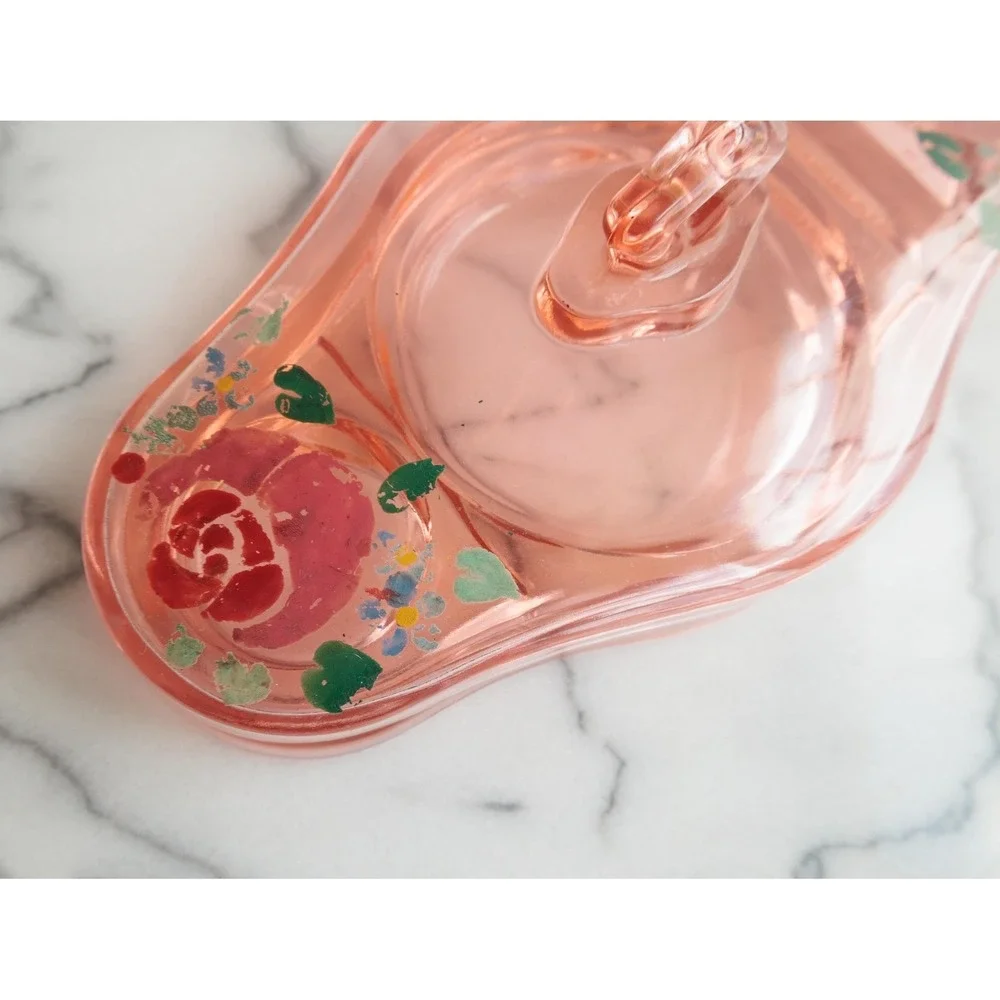 Cambridge Glass Peach-Blo Vintage Vanity Dish Hand Painted